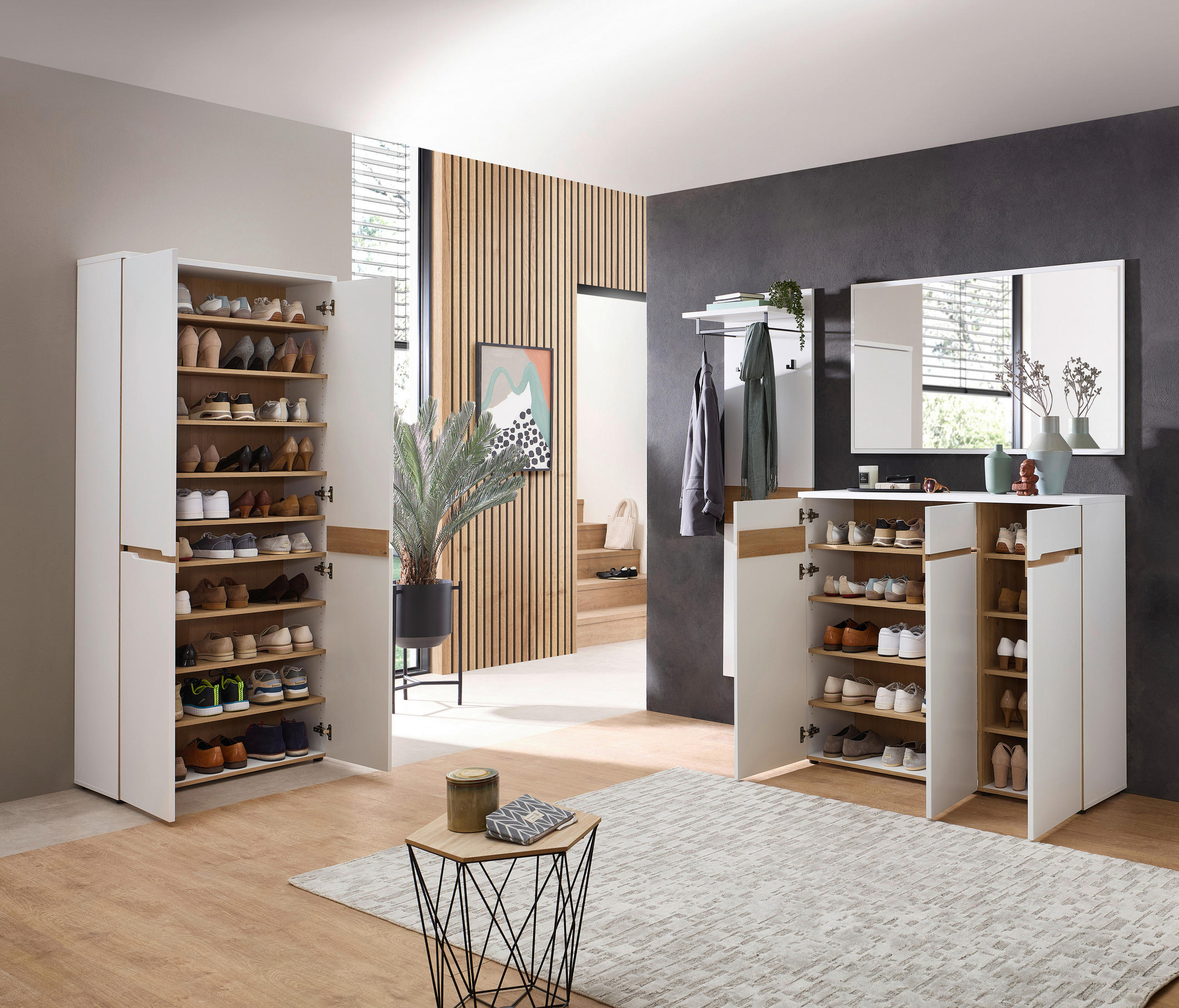 SCHUHSCHRANK Weiß, Eiche Artisan  - Schwarz/Weiß, Design, Holzwerkstoff/Kunststoff (80/192/38cm) - Voleo