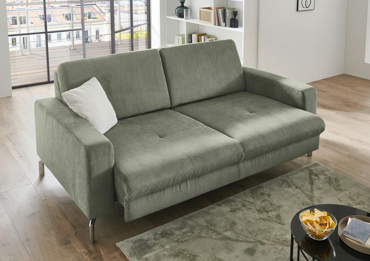 3-SITZER-SOFA Feincord Schilfgrün  - Schilfgrün/Chromfarben, Design, Textil/Metall (194/87/105cm) - Beldomo Style