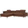 ECKSOFA in Lederlook Braun  - Schwarz/Braun, Natur, Holz/Textil (226/282cm) - Novel