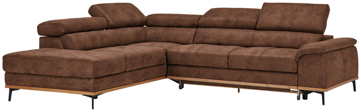 ECKSOFA in Lederlook Braun  - Schwarz/Braun, Natur, Holz/Textil (226/282cm) - Novel