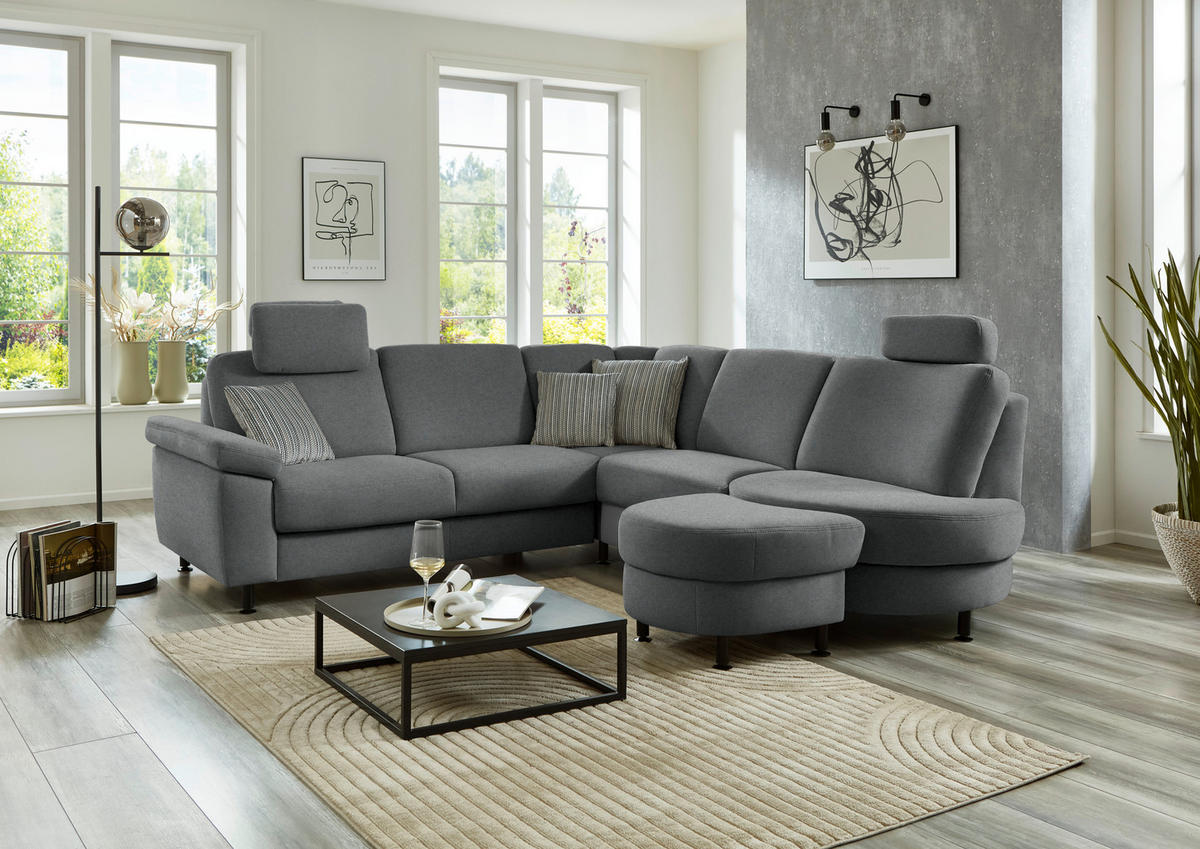 ECKSOFA Flachgewebe Anthrazit  - Anthrazit/Schwarz, Konventionell, Textil/Metall (248/252cm) - Beldomo Comfort