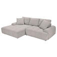 Ecksofa mit Funktion Grau Flachgewebe Zierkissen, Rückenkissen, Bettkasten, Schlaffunktion, Rücken echt, Liegefläche im Originalstoff  - Schwarz/Grau, KONVENTIONELL, Kunststoff/Textil (190/277cm) - Carryhome