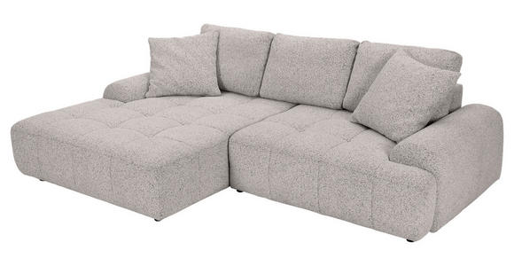 Ecksofa mit Funktion Grau Flachgewebe Zierkissen, Rückenkissen, Bettkasten, Schlaffunktion, Rücken echt, Liegefläche im Originalstoff  - Schwarz/Grau, KONVENTIONELL, Kunststoff/Textil (190/277cm) - Carryhome