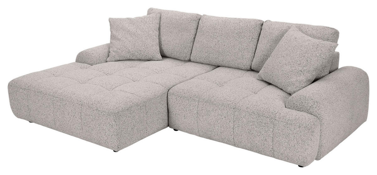 Ecksofa mit Funktion Grau Flachgewebe Zierkissen, Rückenkissen, Bettkasten, Schlaffunktion, Rücken echt, Liegefläche im Originalstoff  - Schwarz/Grau, KONVENTIONELL, Kunststoff/Textil (190/277cm) - Carryhome