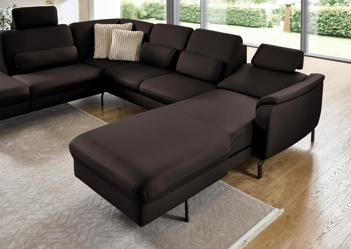 WOHNLANDSCHAFT Beldomo premium in Echtleder Schwarzbraun  - Schwarzbraun/Schwarz, KONVENTIONELL, Leder/Metall (224/306/168cm) - Beldomo Premium