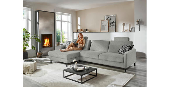 ECKSOFA  in Chenille, Flachgewebe Silberfarben  175/316 cm  - Silberfarben/Schwarz, Design, Textil/Metall (175/316cm) - Dieter Knoll