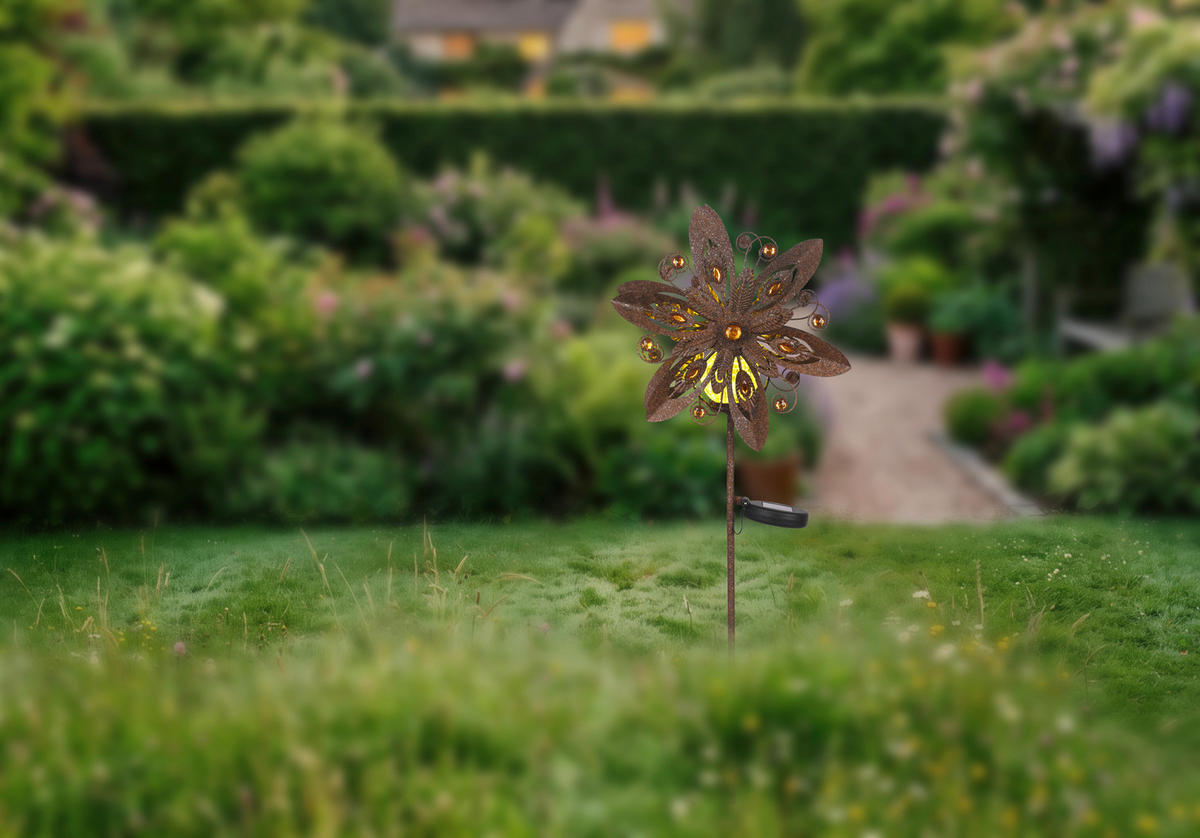 SOLARLEUCHTE Rusty Blossom High 32/17,5 cm  - Rostfarben, Trend, Glas/Kunststoff (32/17,5cm) - Ambia Garden