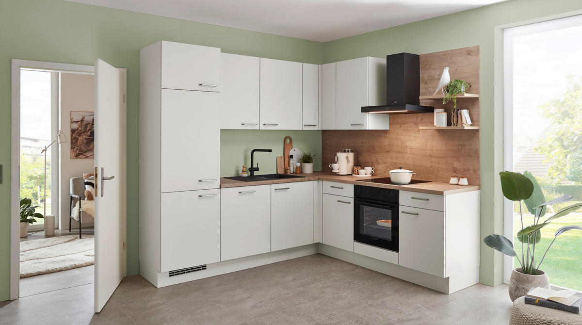 ECKKÜCHE 245/160 cm  in Eichefarben, Magnolie  - Edelstahlfarben/Eichefarben, Design, Holzwerkstoff/Metall (245/160cm) - Celina