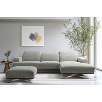 ECKSOFA PORTLAND Grau Struktur Kopfteilverstellung  - Chromfarben/Dunkelbraun, Design, Holz/Textil (295/187cm) - Livetastic