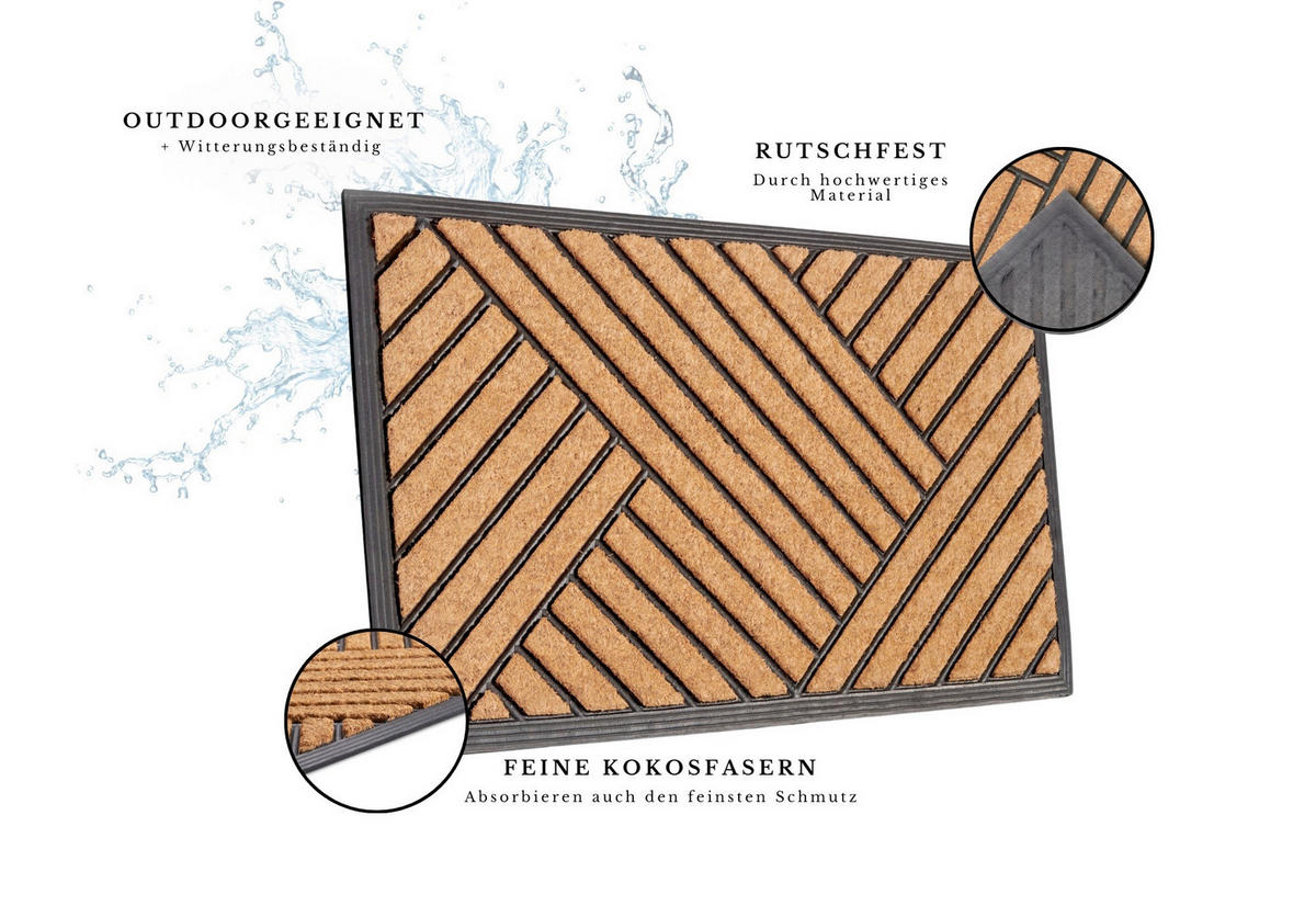 KOKOSMATTE  45/75 cm  Schwarz, Hellbraun  - Hellbraun/Schwarz, Basics, Naturmaterialien/Kunststoff (45/75cm)