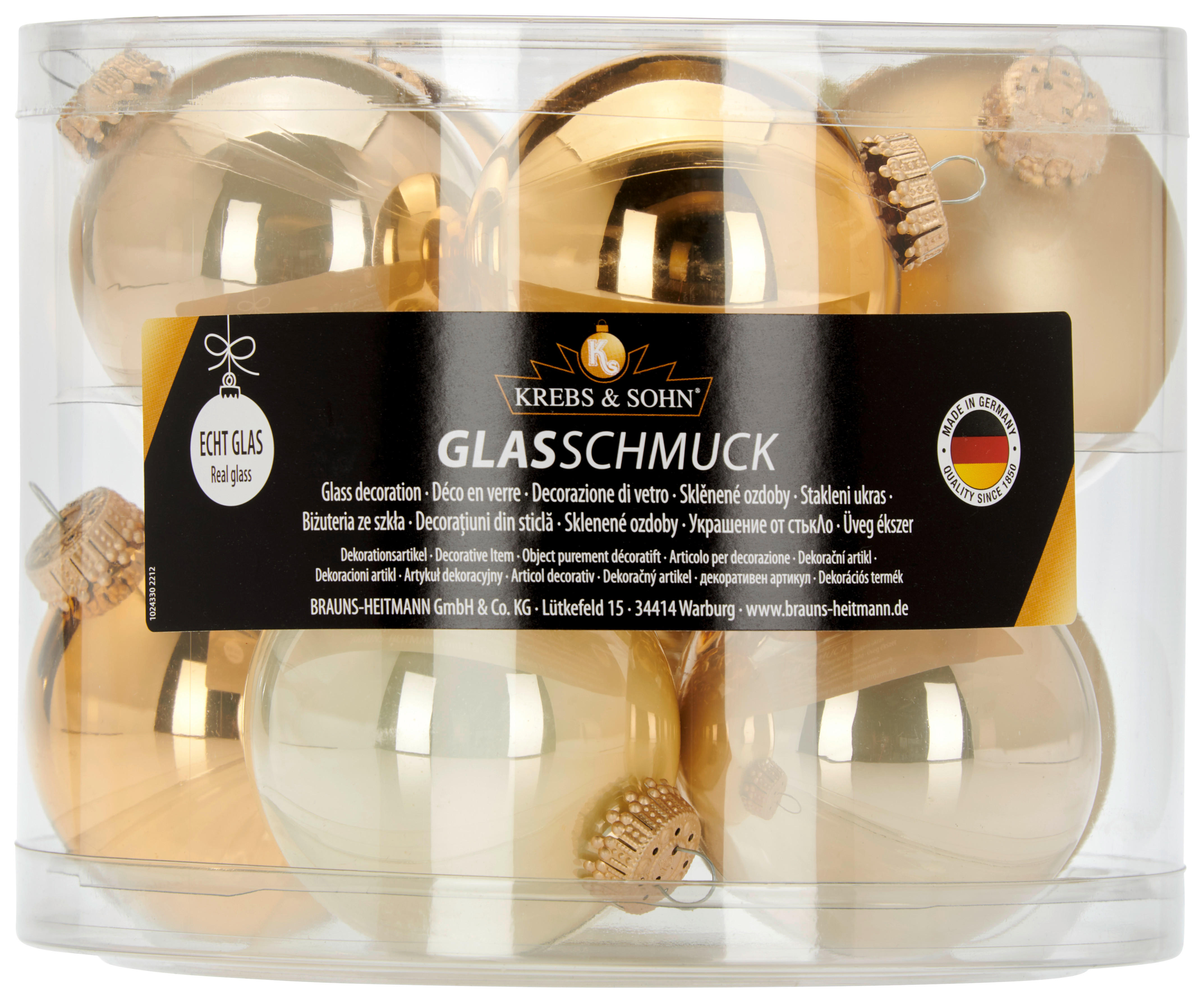 CHRISTBAUMKUGEL-SET 7 cm 10-teilig  - Champagner/Goldfarben, KONVENTIONELL, Glas (7cm)