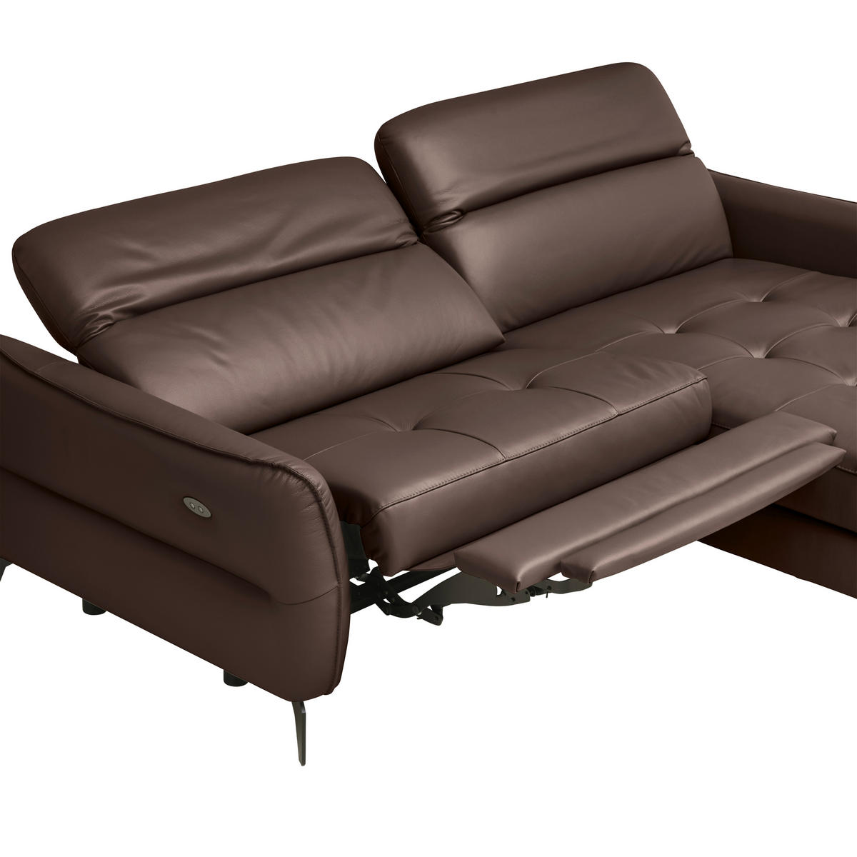 ECKSOFA inkl. Funktionen Braun Echtleder  - Schwarz/Braun, Design, Leder/Metall (246/175cm) - Celina Home