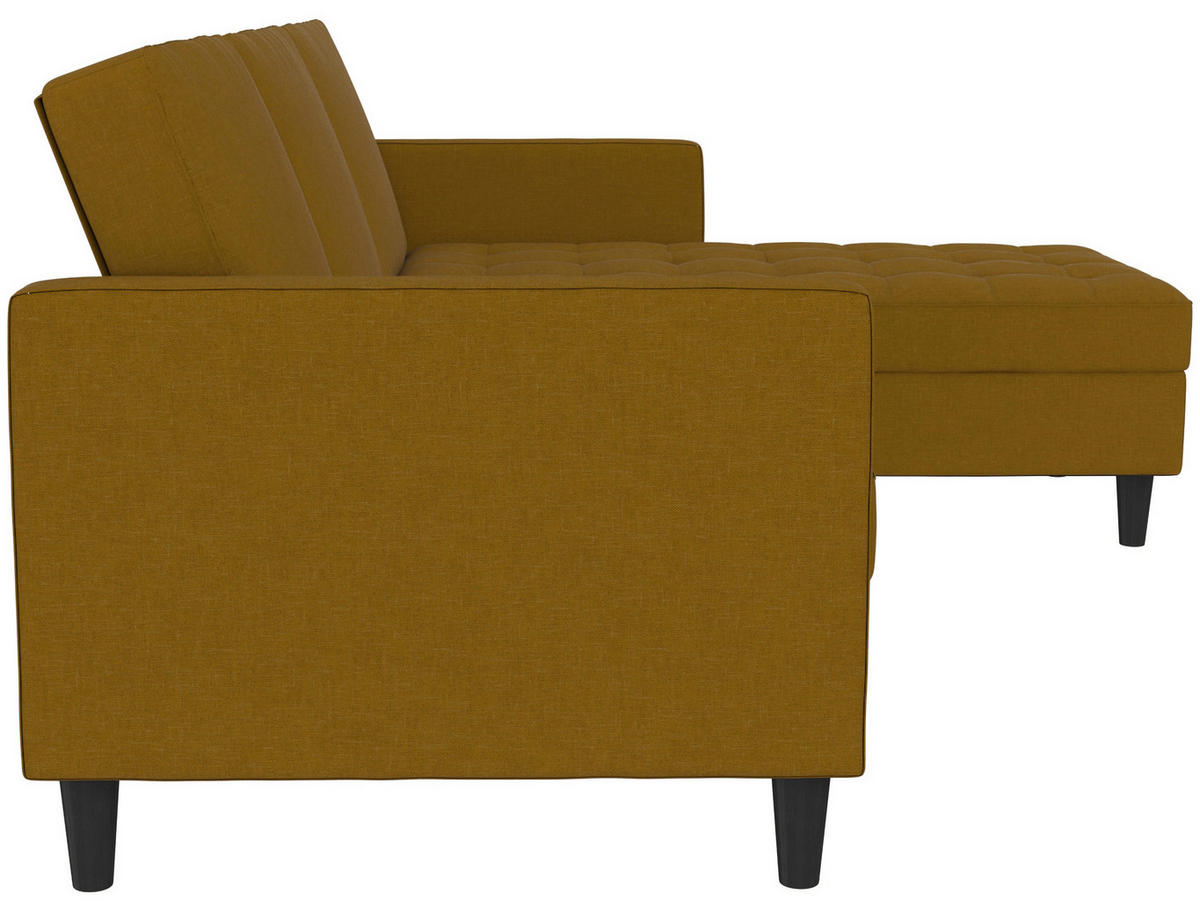 ECKSOFA PALERMO Currygelb Webstoff, Leinenoptik Schlaffunktion, Stauraum  - Currygelb/Schwarz, Basics, Kunststoff/Textil (213/154cm) - Livetastic