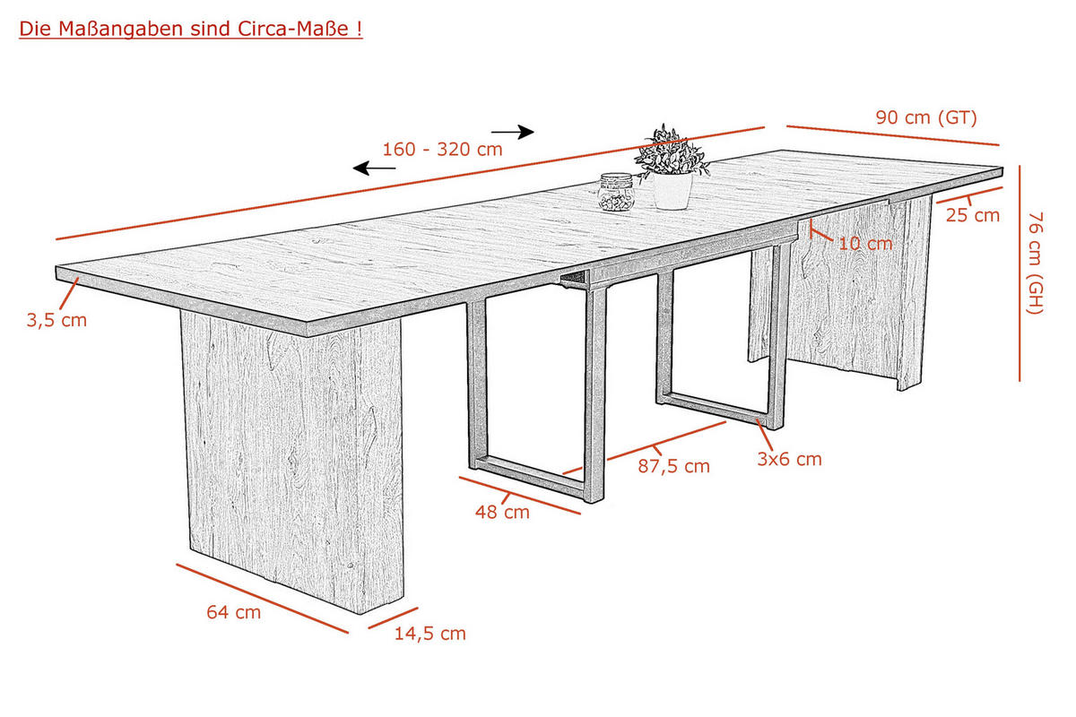 ESSTISCH 90/160-320/76 cm Nachbildung  Metall, Holzwerkstoff ausziehbar rechteckig Schwarz, Eichefarben  - Eichefarben/Schwarz, MODERN, Holzwerkstoff/Metall (90/160-320/76cm) - P & B