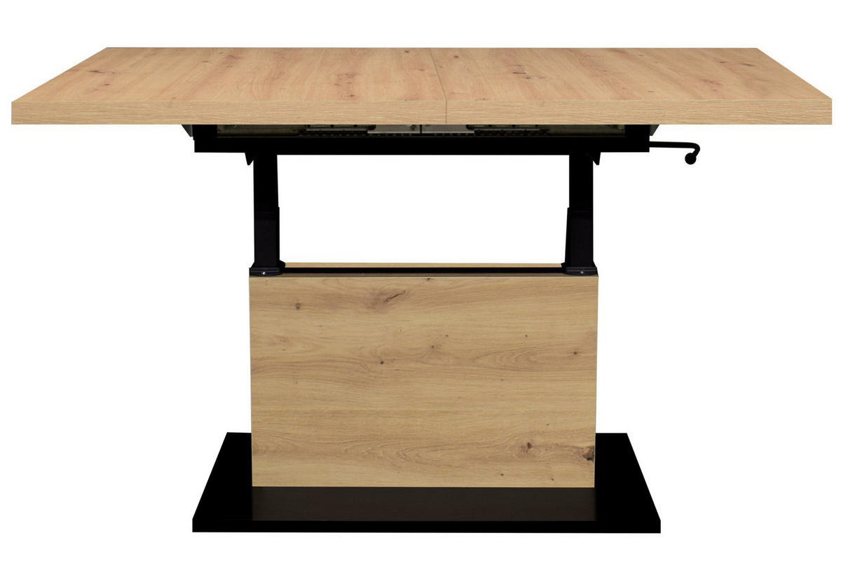 COUCHTISCH Lift Couchtisch rechteckig Schwarz, Eiche Artisan  - Schwarz/Eiche Artisan, Design, Holzwerkstoff/Metall (120-160/56-75/70cm) - MID.YOU