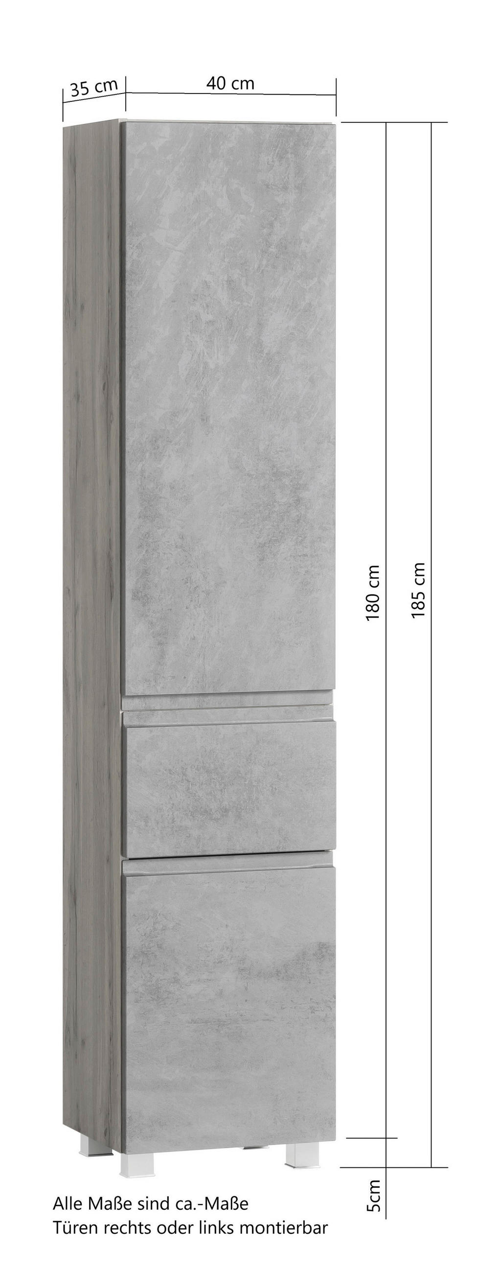 HOCHSCHRANK 40/180/35 cm  - Eiche Wotan/Hellgrau, Modern, Holzwerkstoff (40/180/35cm) - Held