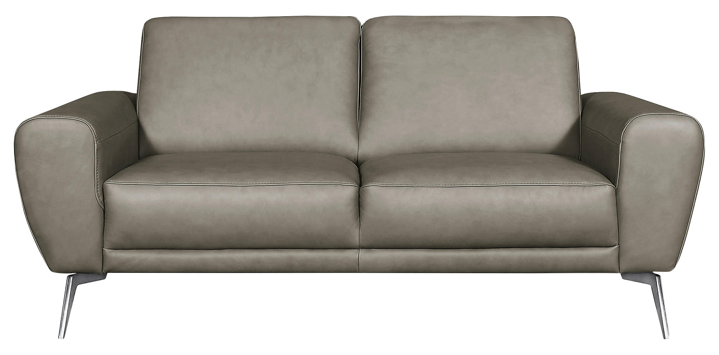 2-SITZER-SOFA Grau Echtleder - Chromfarben/Grau, Design, Leder/Metall (177/85/92cm) - Livetastic