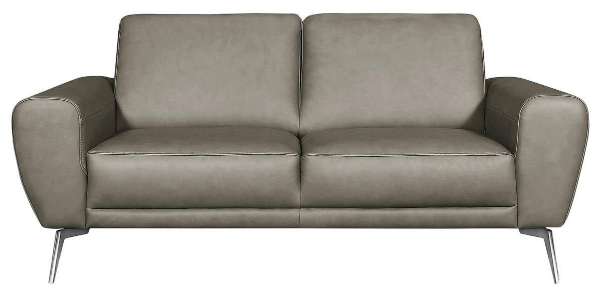 2-SITZER-SOFA Grau Echtleder  - Chromfarben/Grau, Design, Leder/Metall (177/85/92cm) - Livetastic