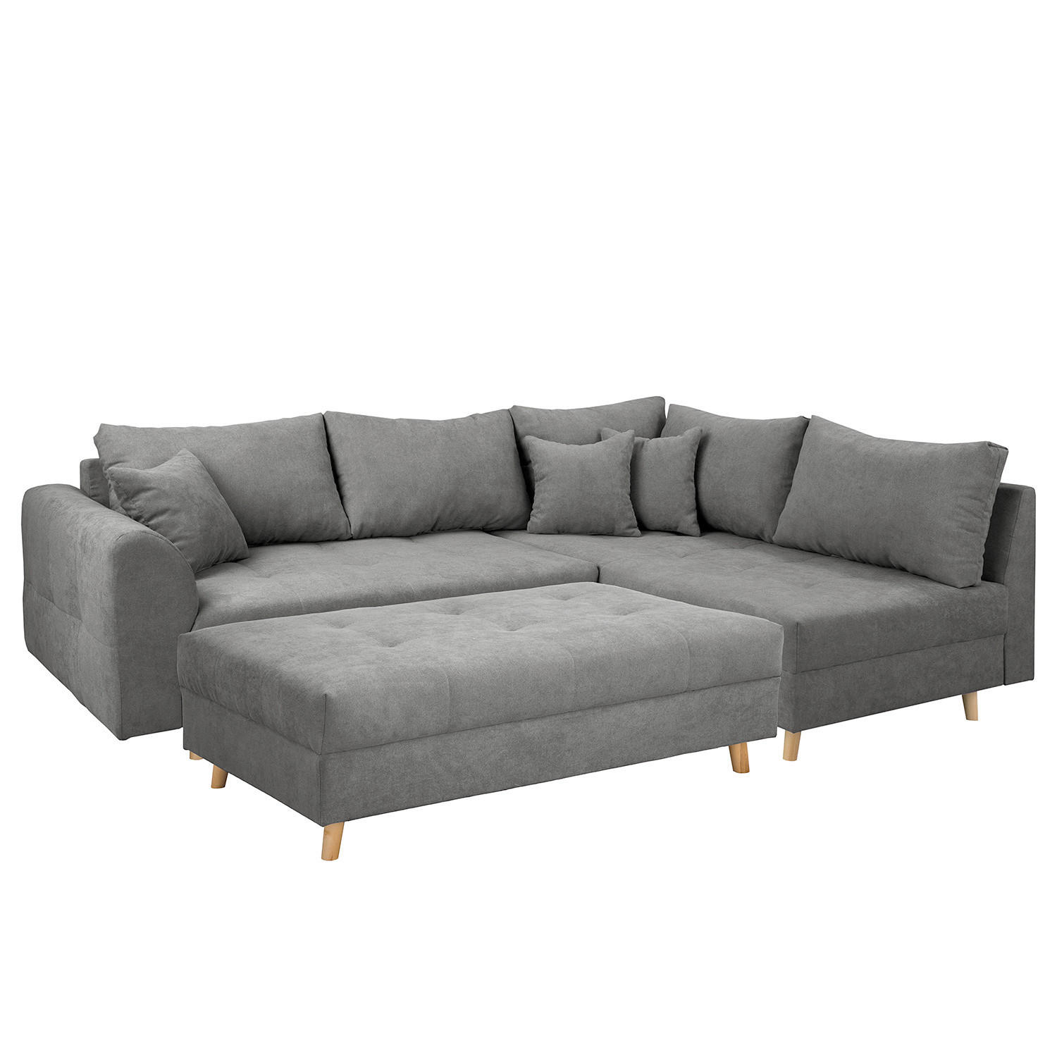 ECKSOFA inkl. Hocker Ariella Dunkelgrau Mikrofaser Rückenkissen, Hocker  - Dunkelgrau/Naturfarben, Design, Holz/Textil (161/231cm) - Livetastic