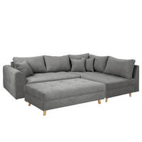 ECKSOFA inkl. Hocker Ariella Dunkelgrau Mikrofaser Rückenkissen, Hocker  - Dunkelgrau/Naturfarben, Design, Holz/Textil (161/231cm) - Livetastic