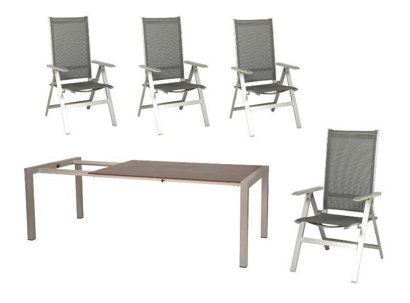 GARTENSET beschichtet Aluminium  - Platinfarben/Anthrazit, Basics, Textil/Metall (160+60/98/74cm) - Acamp