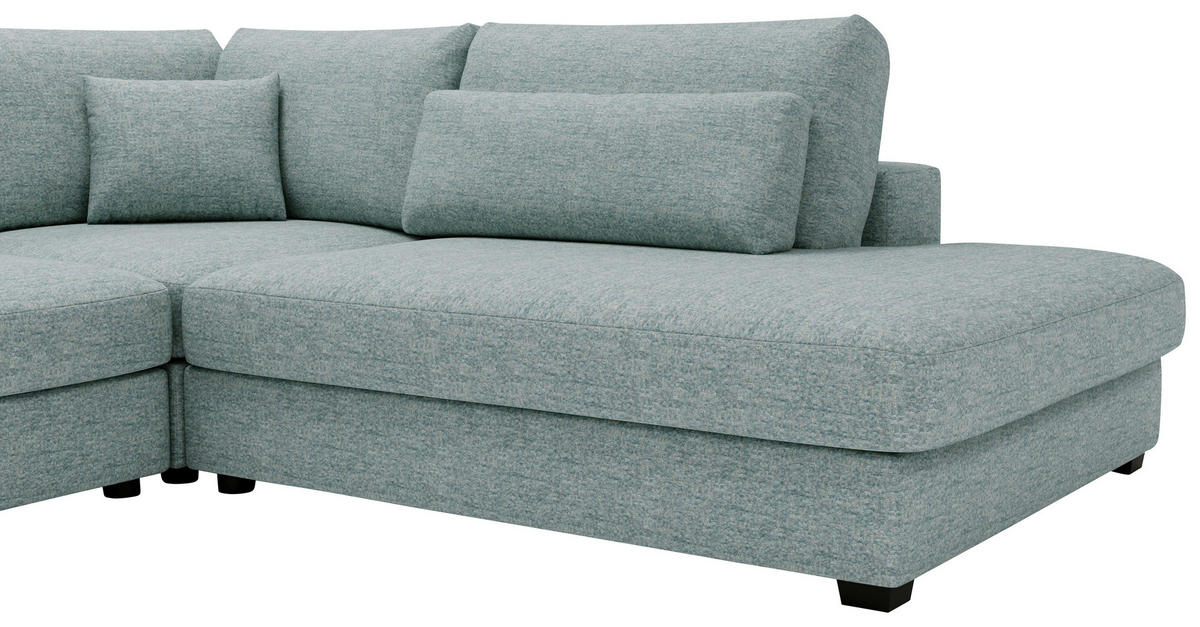 ECKSOFA in Bouclé, Plüsch Hellblau  - Schwarz/Hellblau, Design, Kunststoff/Textil (332/244cm) - Livetastic