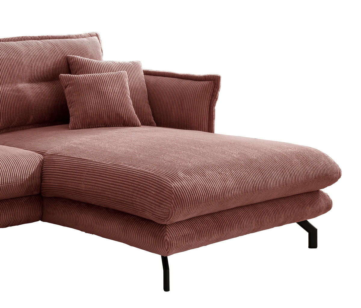 ECKSOFA in Cord Koralle  - Koralle/Schwarz, Modern, Textil/Metall (255/180cm) - Livetastic