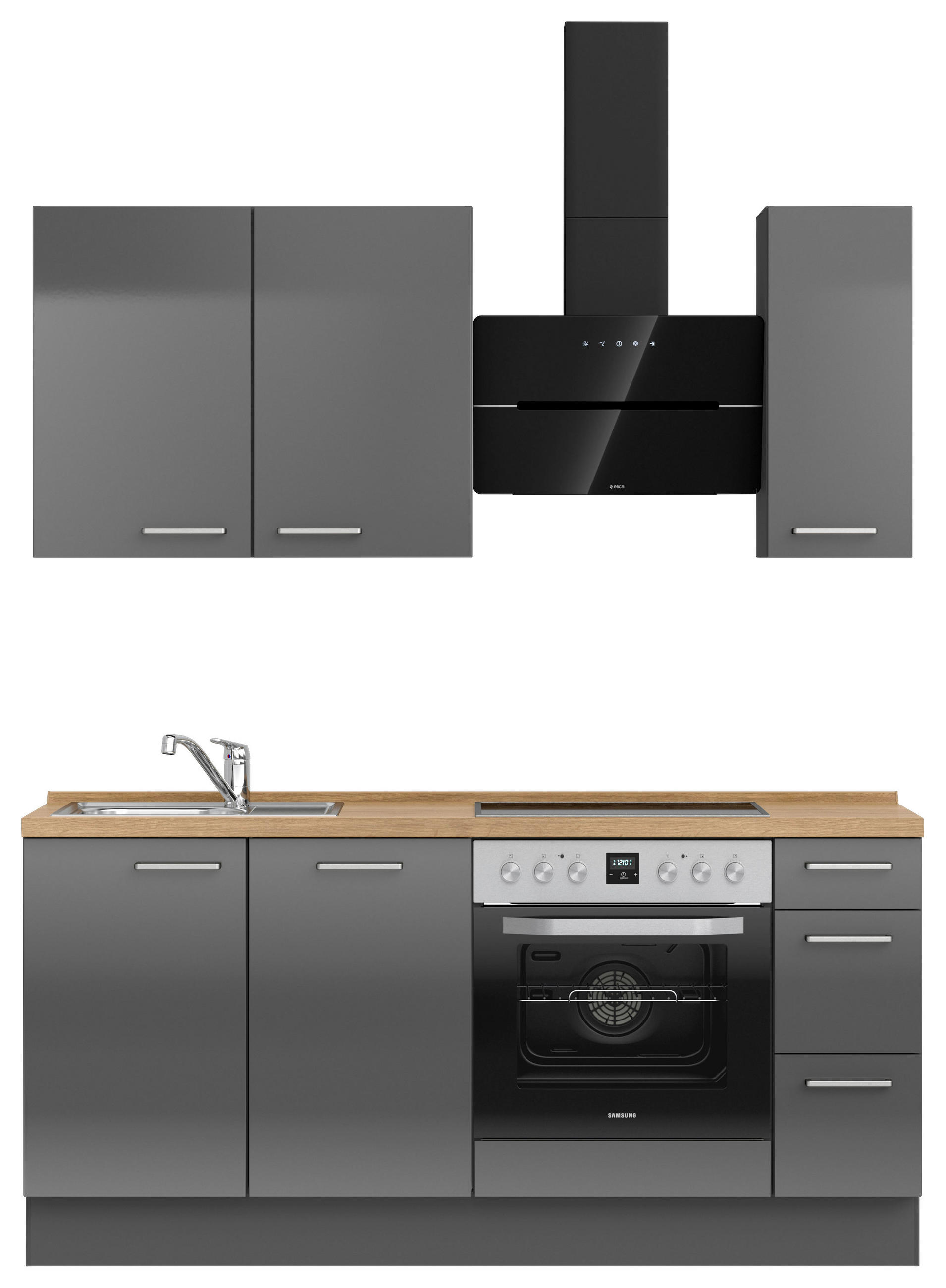 KÜCHENBLOCK 180 cm   in Eichefarben, Schieferfarben  - Schieferfarben/Edelstahlfarben, MODERN, Holzwerkstoff/Metall (180cm) - Nobilia