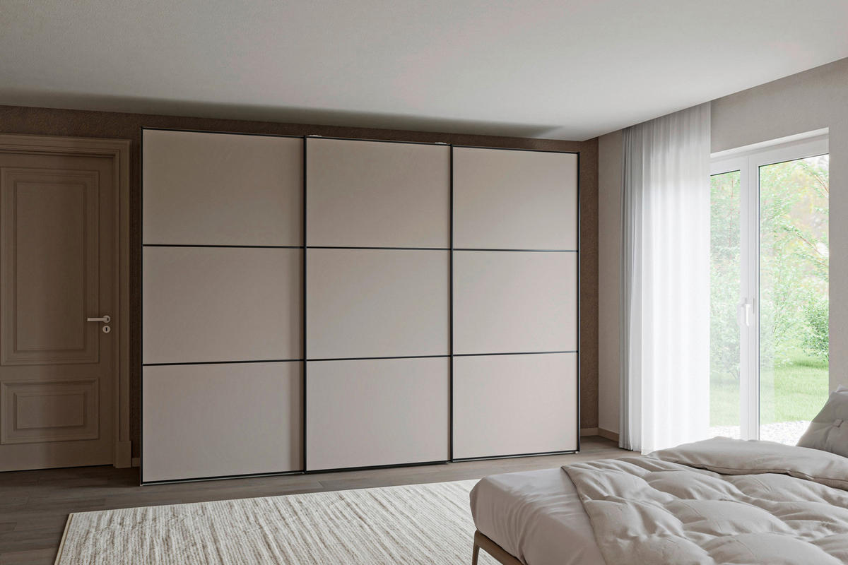 SCHWEBETÜRENSCHRANK 303/220/65 cm 3-türig Hellbraun  - Hellbraun/Schwarz, Design, Holzwerkstoff/Metall (303/220/65cm) - Jutzler