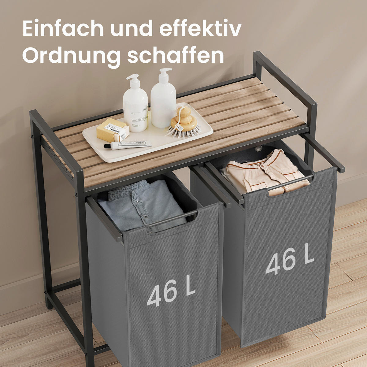 WÄSCHEKORB - Eichefarben/Grau, Trend, Holzwerkstoff/Textil (73/72/33cm) - Boxxx