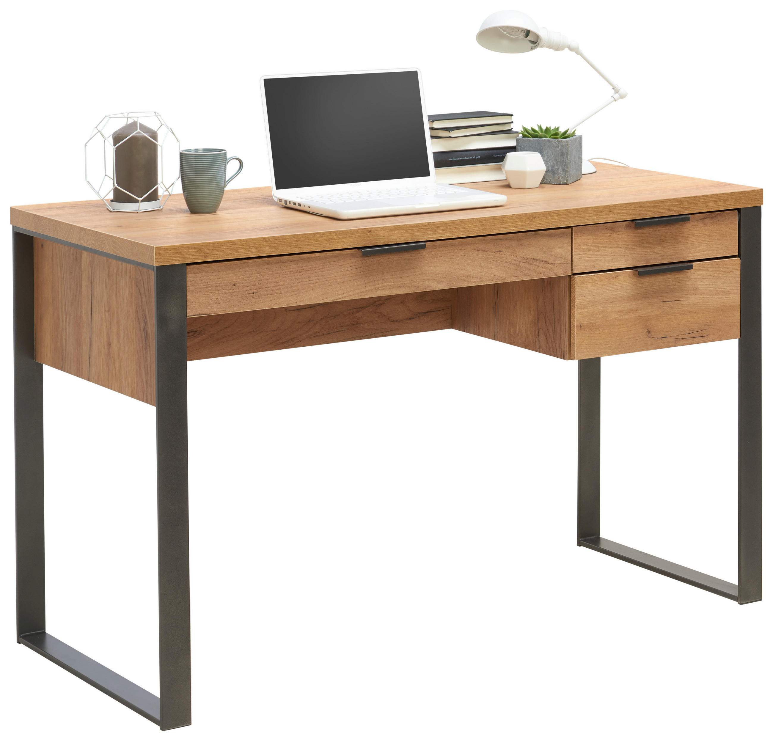 SCHREIBTISCH 120/55/76 cm Anthrazit, Eichefarben  - Eichefarben/Anthrazit, Modern, Holzwerkstoff/Metall (120/55/76cm)