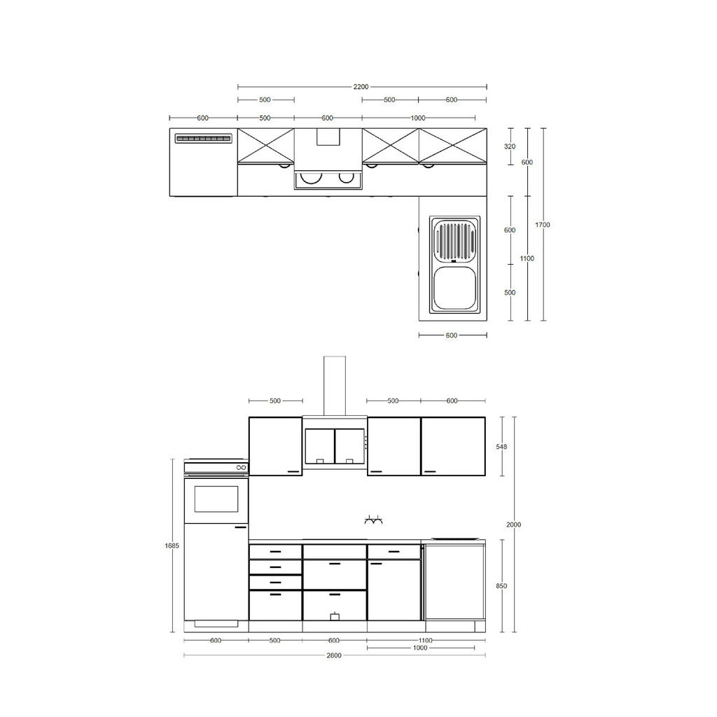 Thumbnail - FlexWell Eckküche, Eiche, Magnolie, Metall, 1 Schublade(n),4 Schublade(n) Schubladen, einmalig seitenverkehrt montierbar...