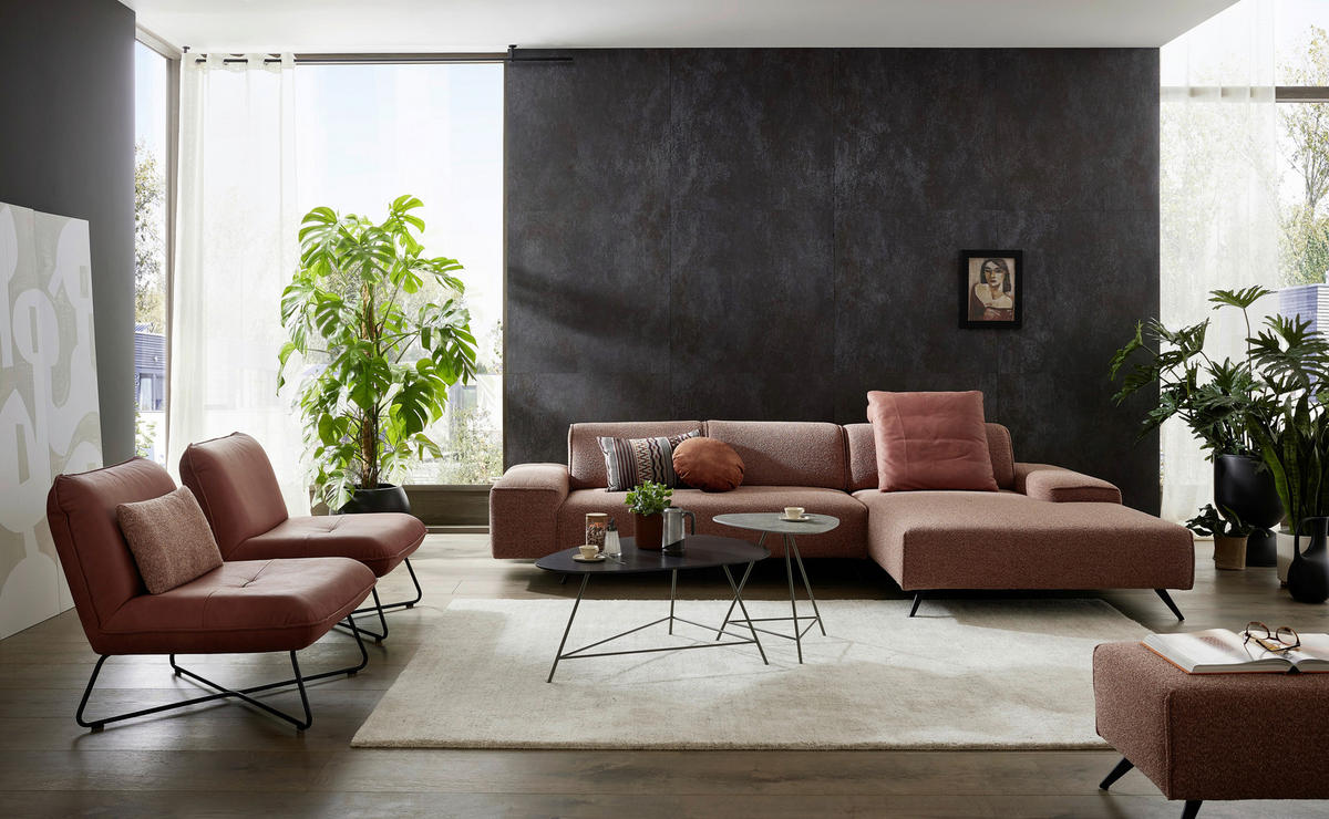 ECKSOFA Rotbraun Flachgewebe  - Rotbraun/Schwarz, Design, Textil/Metall (312/180cm) - Musterring