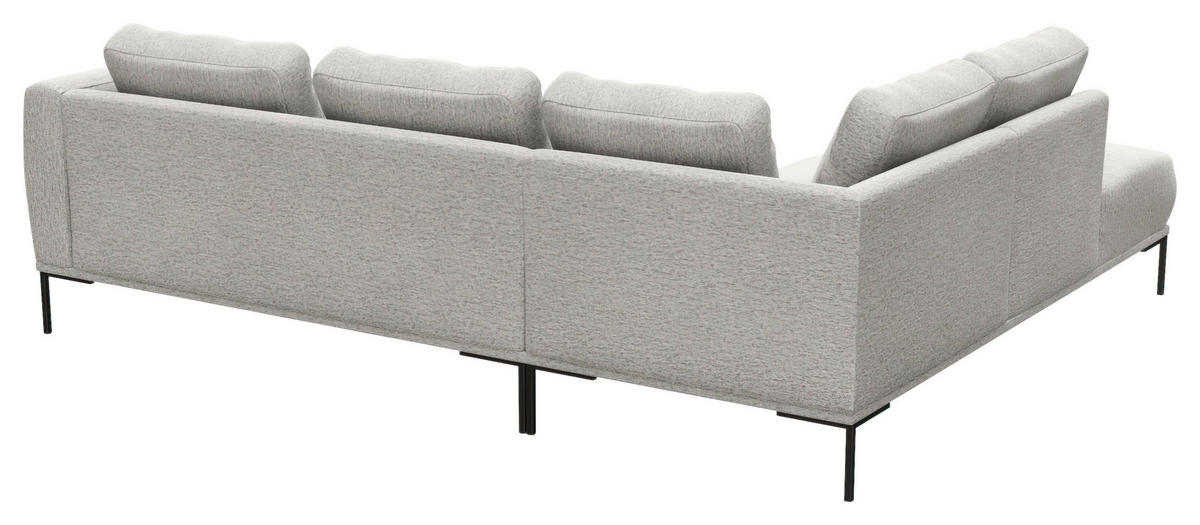 ECKSOFA Hellgrau Webstoff, Flachgewebe  - Hellgrau/Schwarz, Design, Textil/Metall (206/252cm) - Livetastic