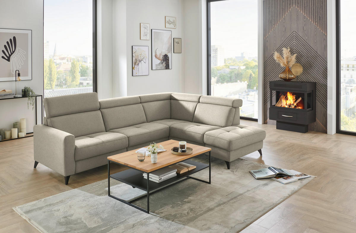 ECKSOFA Flachgewebe Sahara  - Schwarz/Sahara, Konventionell, Textil/Metall (276/214cm) - Beldomo System