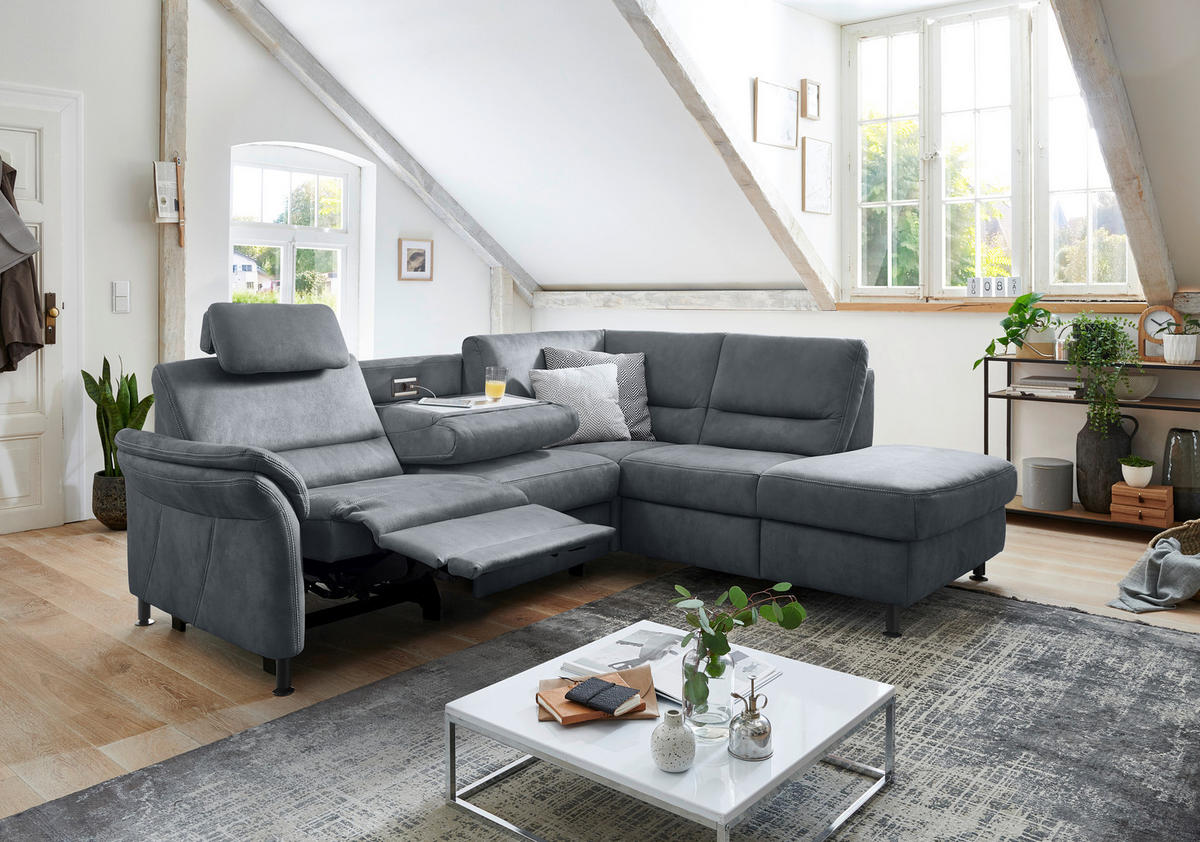 ECKSOFA in Flachgewebe Blau  - Blau/Schwarz, Modern, Textil/Metall (227/203cm) - Beldomo System