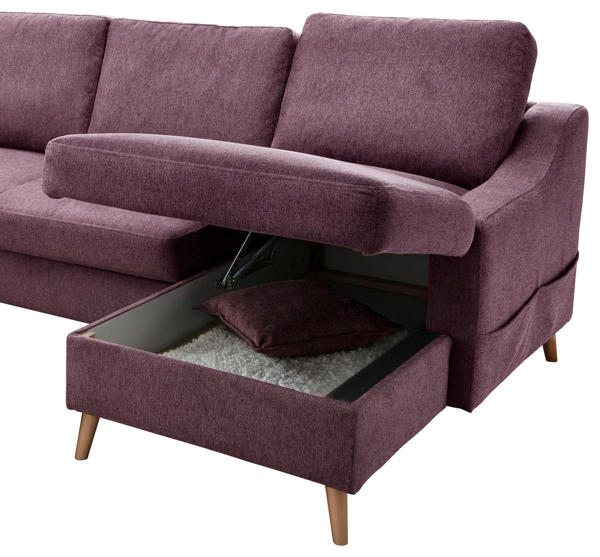 WOHNLANDSCHAFT in Struktur Bordeaux  - Bordeaux/Naturfarben, KONVENTIONELL, Holz/Textil (200/301/150cm) - P & B