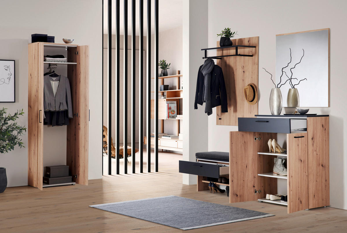GARDEROBENSCHRANK Almada  in 60/200/38 cm  - Eichefarben/Schwarz, Konventionell, Holzwerkstoff/Kunststoff (60/200/38cm) - Moderano