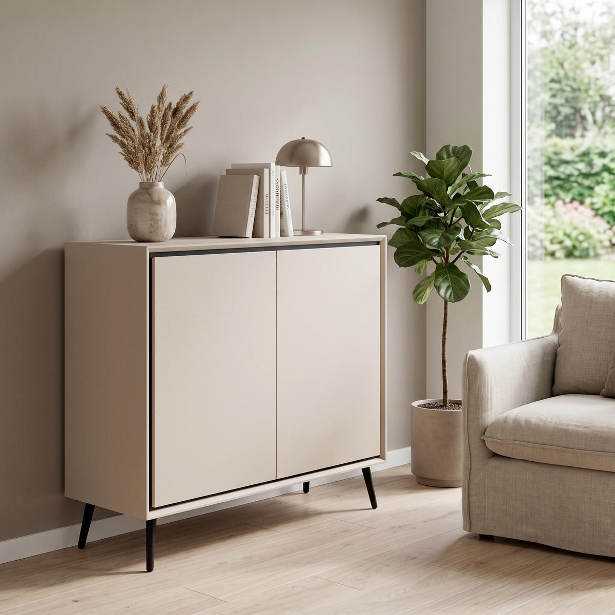 KOMMODE , 90/90/38 cm,  - Sandfarben/Schwarz, MODERN, Holzwerkstoff/Kunststoff (90/90/38cm) - Livetastic