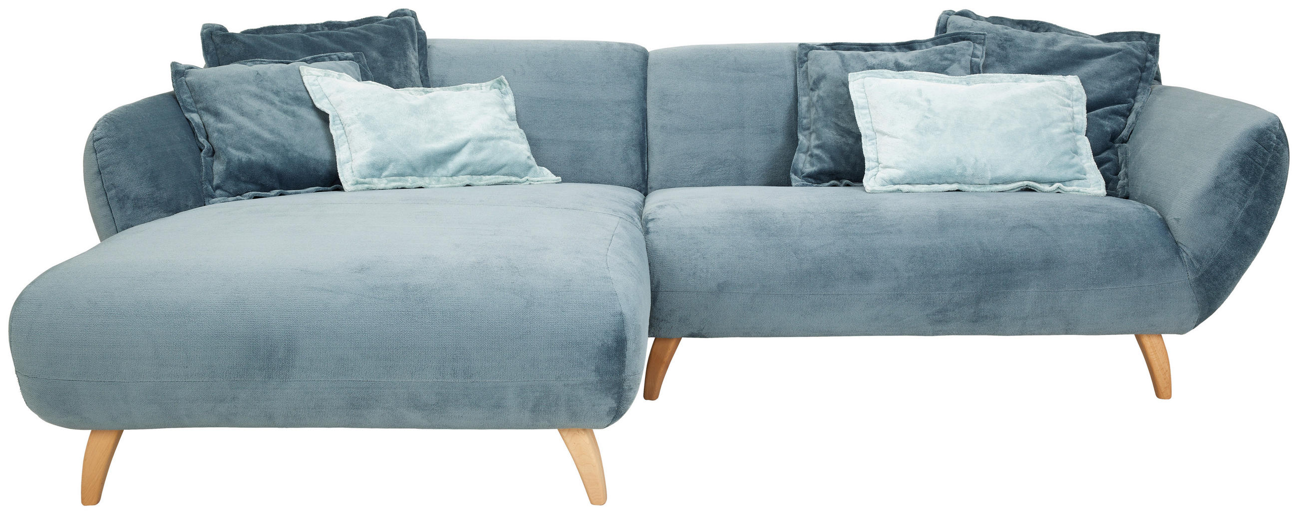 ECKSOFA in Plüsch Petrol  175/280 cm  - Buchefarben/Petrol, Design, Holz/Textil (175/280cm) - Carryhome