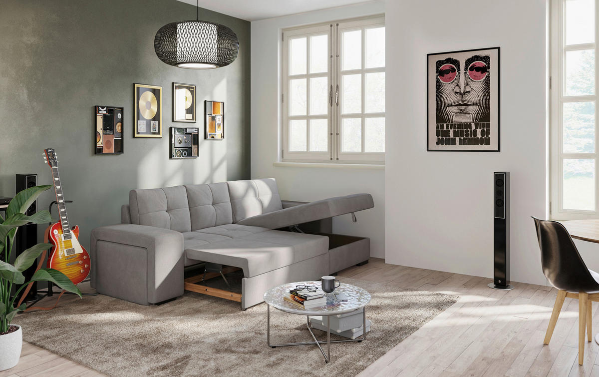 ECKSCHLAFSOFA Grau Mikrofaser  - Schwarz/Grau, MODERN, Kunststoff/Textil (268/156cm) - MID.YOU