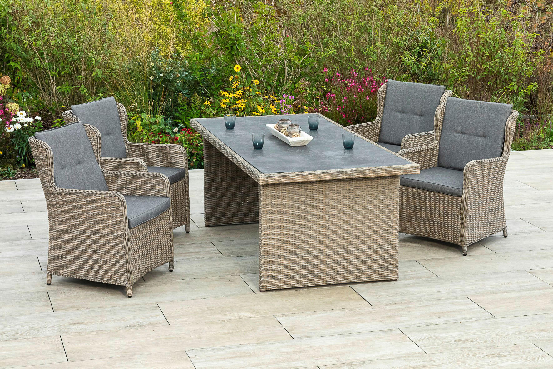 GARTENTISCH 200/100/74 cm Metall, Kunststoff, Glas rechteckig  - Schieferfarben/Beige, KONVENTIONELL, Glas/Kunststoff (200/100/74cm) - Gardenson
