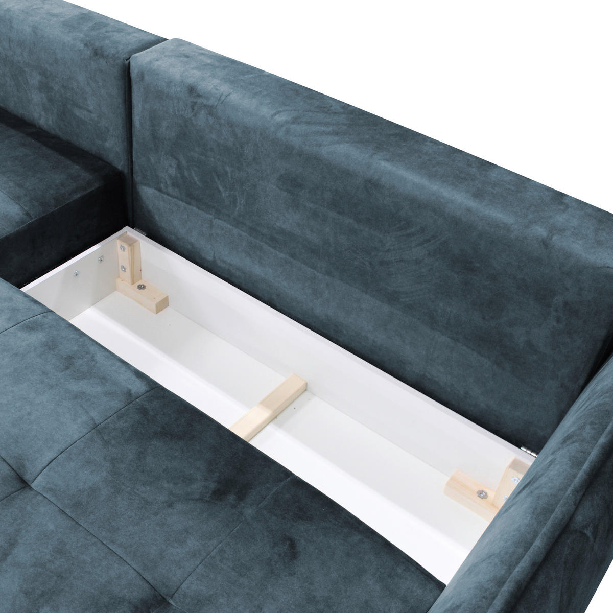 ECKSOFA in Velours Blau  196/264 cm  - Blau/Goldfarben, Design, Textil/Metall (196/264cm) - MID.YOU