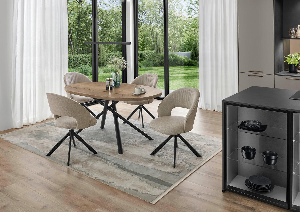 ESSTISCH Schwarz, Eiche dunkel bootsförmig  in verschiedenen Holzdekoren erhältlich  - Eiche dunkel/Schwarz, Basics, Holzwerkstoff/Metall (160/95/76cm) - Celina Home