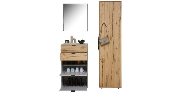 GARDEROBE in 128,8/205,5/37,1 cm - Eichefarben/Hellgrau, Design, Glas/Holz (128,8/205,5/37,1cm) - Dieter Knoll