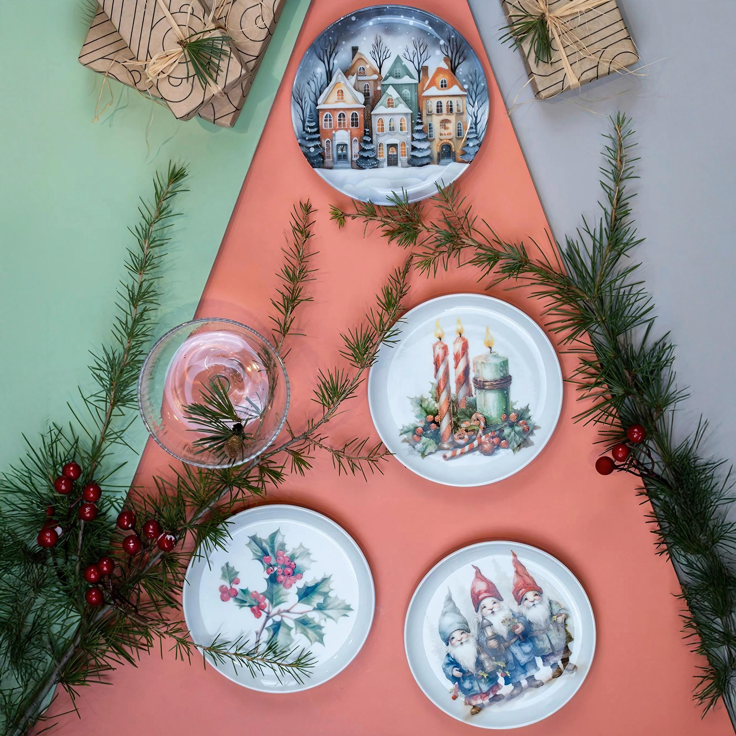 TELLERSET 4-teilig  - Blau/Rot, Basics, Keramik (15cm) - X-Mas