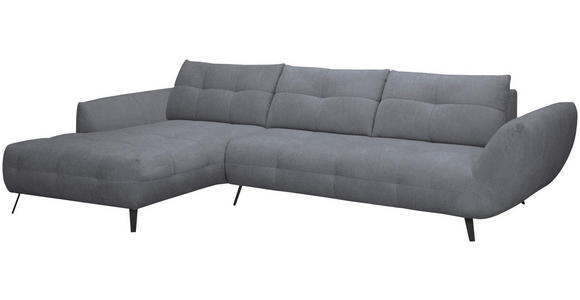 ECKSOFA Dunkelgrau Chenille Armlehnenkissen, Rücken echt, Sitztiefenverstellung  - Dunkelgrau/Schwarz, KONVENTIONELL, Textil/Metall (215/313cm) - Hom`in