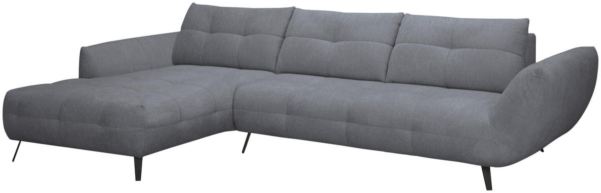 ECKSOFA Dunkelgrau Chenille Armlehnenkissen, Rücken echt, Sitztiefenverstellung  - Dunkelgrau/Schwarz, KONVENTIONELL, Textil/Metall (215/313cm) - Hom`in