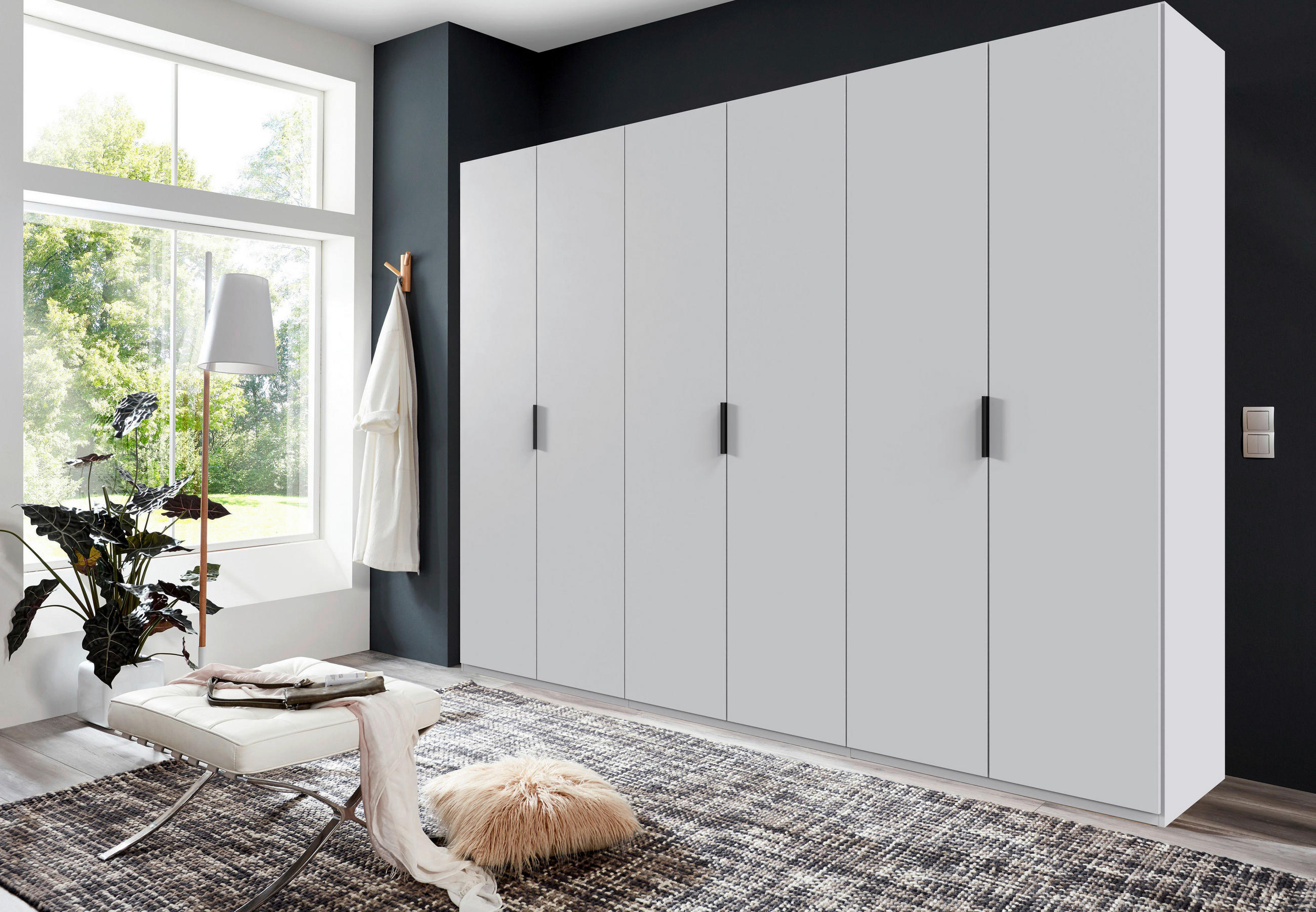 FALTTÜRENSCHRANK 300/236/58 cm 6-türig Weiß  - Schwarz/Weiß, Design, Holzwerkstoff (300/236/58cm) - Boxxx