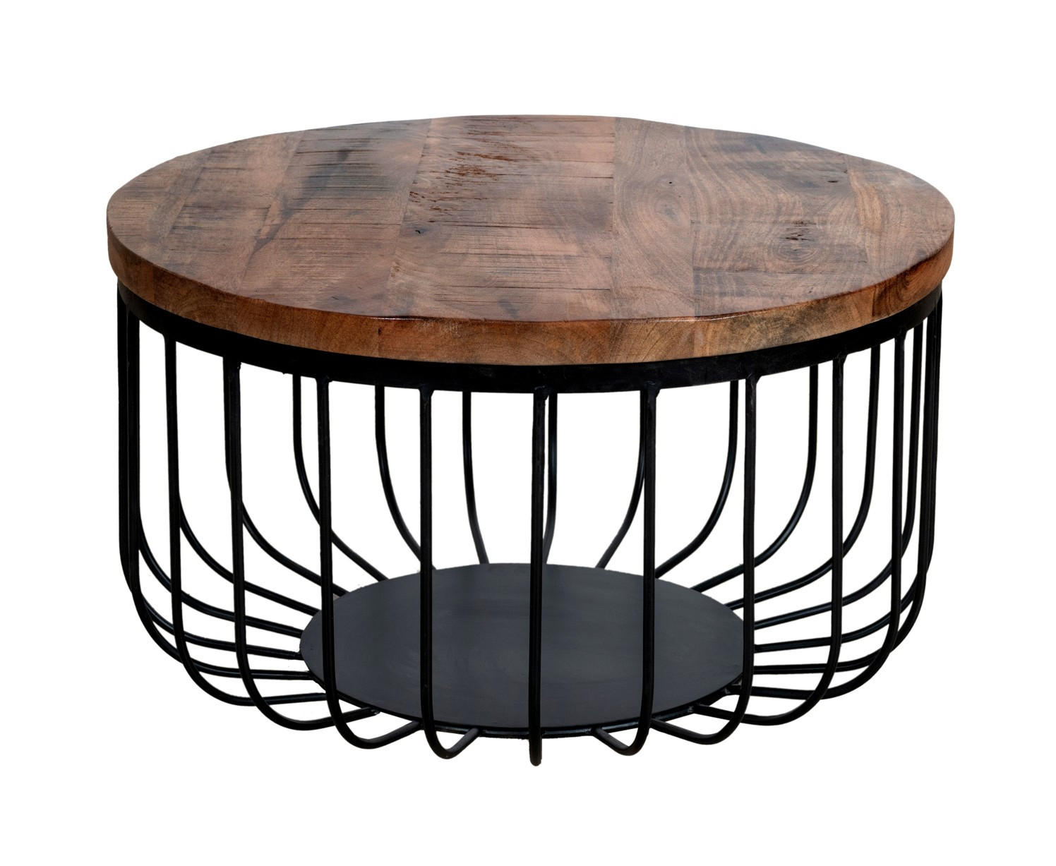 COUCHTISCH Mangoholz vollmassiv 58/33/58 cm rund Naturfarben, Schwarz  - Schwarz/Naturfarben, Design, Holz/Metall (58/33/58cm) - Livetastic